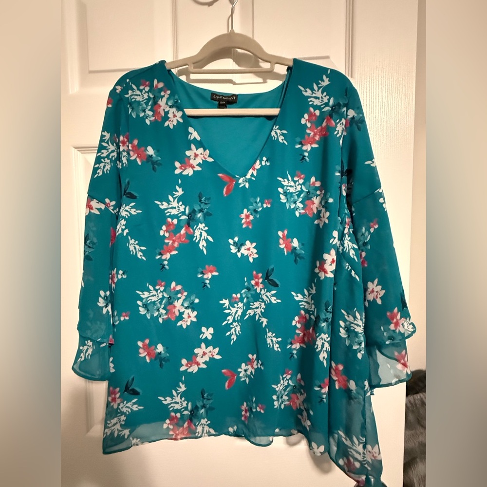 Floral Teal Blouse - Lane Bryant 22/24